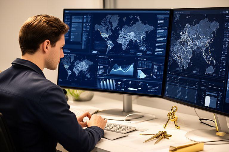 Specjalista od kartografii i analizy danych geoprzestrzennych pracujący przy mapach i wykresach